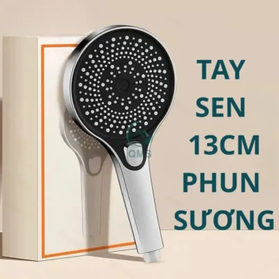 Bộ vòi sen nóng lạnh QMS, Tay sen mặt to 13cm 3 chế độ nút bấm, dùng thay thế cho bát sen cây nhà tắm cao cấp